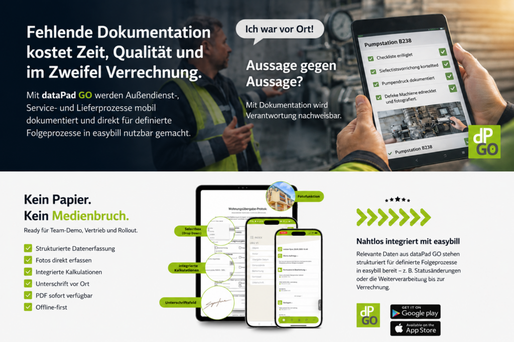 Fehlende Dokumentation kostet Zeit und Geld, dataPad und easybill