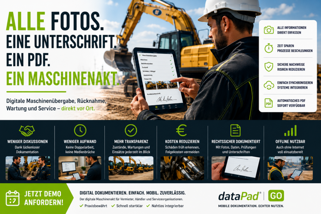 Digitale Maschinenübergabe & Wartungsprotokolle | dataPad® GO für Baumaschinen